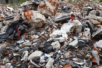 Ruins, heaps of rubble, debris. Mess  and demolition, Lower Silesia, Poland.