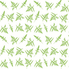 Seamless botanical vector pattern. Hand drawn doodle leaves twigs of poppy flower in green yellowish color palette on off-white background. Retro Scandinavian style. Wallpaper tapestry fabric print