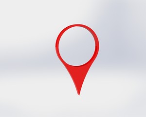 LOCATION pin glossy red arrow. The concept of tagging a sign landmark needle tip to create a route search. Isolated on white background 3D rendering 3D. – Illustration  