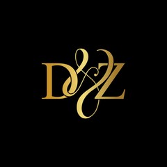 D & Z DZ logo initial vector mark. Initial letter D & Z DZ luxury art vector mark logo, gold color on black background.