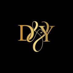 D & Y DY logo initial vector mark. Initial letter D & Y DY luxury art vector mark logo, gold color on black background.