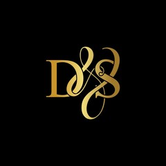 D & S DS logo initial vector mark. Initial letter D & S DS luxury art vector mark logo, gold color on black background.