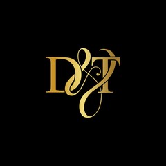 D & T DT logo initial vector mark. Initial letter D & T DT luxury art vector mark logo, gold color on black background.