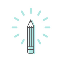 Pencil icon with abstract rays on white background. Concept of creativity, art, solution, idea. Vector illustration, flat design