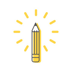 Pencil icon with abstract rays on white background. Concept of creativity, art, solution, idea. Vector illustration, flat design