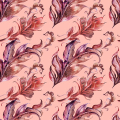 Watercolor background with  stylized acanthus plant