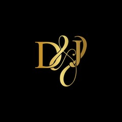 D & J / DJ logo initial vector mark. Initial letter D & J DJ luxury art vector mark logo, gold color on black background.
