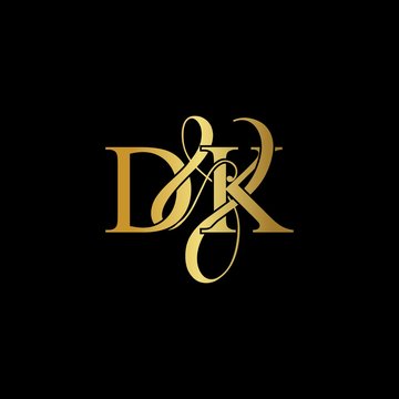 D & K / DK logo initial vector mark. Initial letter D & K DK luxury art vector mark logo, gold color on black background.