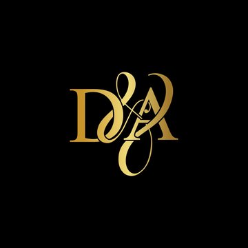D & A / DA logo initial vector mark. Initial letter D & A DA luxury art vector mark logo, gold color on black background.