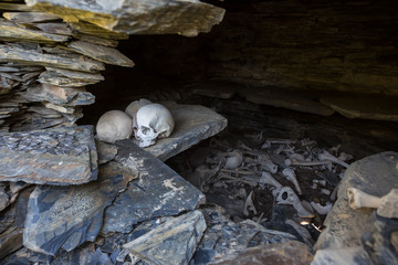 Inside tomb at Nekropolis of Anatori, Khevsureti, Georgia