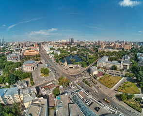 Moscow zoo on barrikadnaya station. High aerial panoramic view from drone. Moscow, Russia. Summer