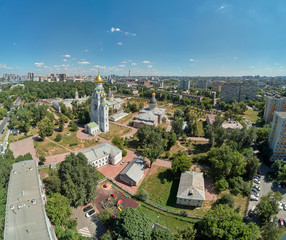 Fototapeta na wymiar Orthodox cathedrals in architecture-historical ensemble Rogozhskaya sloboda in Moscow, Russia. Aerial drone view.