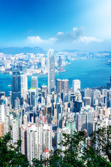 Fototapeta premium Coloured images in modern office buildings in downtown Hong Kong