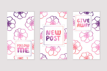 Set of social media stories templates with floral background