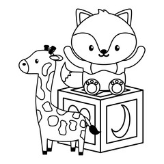 cute little fox with giraffe and block
