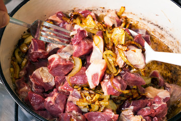 Preparation of traditional Uzbek pilaf