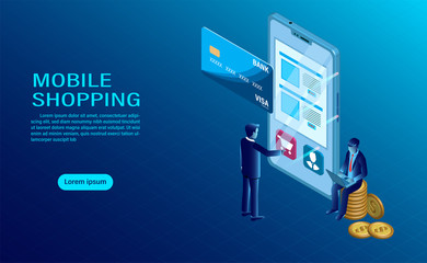 mobile with shopping concept. Software data interaction. order interface tracking. modern flat design isometric. illustration