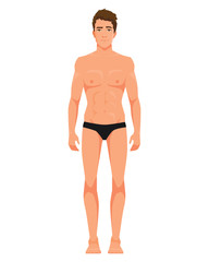 Fototapeta premium Vector illustration of man in underwear on the white background. Vector cartoon realistic people illustration. Flat young man. Front view man.