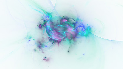 Abstract transparent green and blue crystal shapes. Fantasy light background. Digital fractal art. 3d rendering.