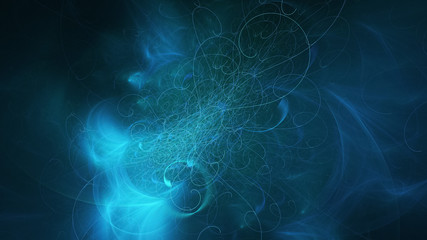 Abstract interweaving blue smoky shapes. Fantasy light background. Digital fractal art. 3d rendering.