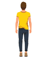 Fototapeta premium Cartoon realistic people illustration. Flat young man. Back side view man.
