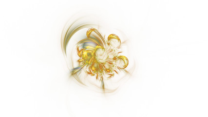 Abstract transparent golden crystal shapes. Fantasy light background. Digital fractal art. 3d rendering.