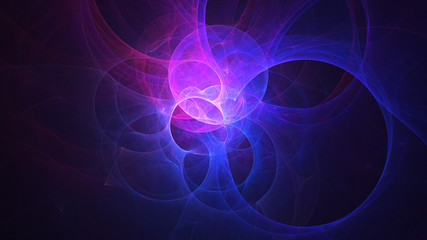 Abstract transparent blue and purple crystal shapes. Fantasy light background. Digital fractal art. 3d rendering.