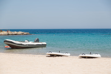 inflatable boats on a Red sea shore