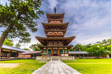 Nara - May 31, 2019: The pagoda of Yakushi-Ji, temple in Nara, Japan - obrazy, fototapety, plakaty