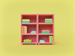 pastel pink colored book shelf with colorful books. minimal education concept. 3d rendering