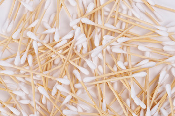 Stack of wooden cotton swabs