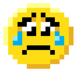Obraz premium An emoji emoticon face icon in a pixel art 8 bit video game style