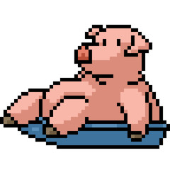 vector pixel art fat pig