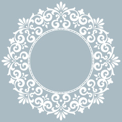Decorative frame Elegant vector element for design in Eastern style, place for text. Floral blue border. Lace illustration for invitations and greeting cards