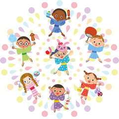 花火とお祭りを楽しむ子供達