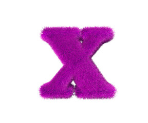 purple furry alphabet isolated on white - letter X, fashion concept 3D illustration of symbols