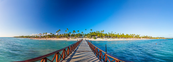 Panoramic picture of landing stage at tropical beach on Dominican Republic