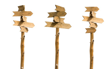isolated image of wooden signposts on a white background close-up © cooperr