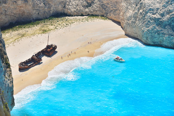 Famous shipwreck bay, Navagio beach, Zakynthos island, Greece. One of the most popular places on...