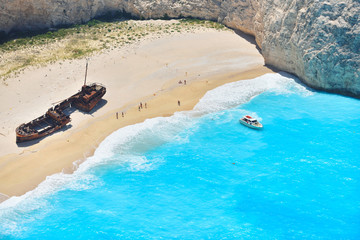 Famous shipwreck bay, Navagio beach, Zakynthos island, Greece. One of the most popular places on...