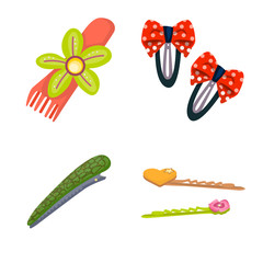 Vector illustration of barrette and hair symbol. Set of barrette and accessories stock symbol for web.
