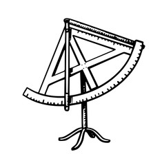 Sextant scientific measuring instrument. Astronomy sketch for emblem or logo in vintage style. Device for the Sun and other space objects above the horizon. Hand drawn illustration in doodle style.