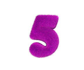 purple hirs font isolated on white - number 5, fashion concept 3D illustration of symbols