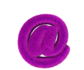pink fur font isolated on white - at sign, fashion concept 3D illustration of symbols