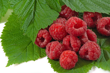 isolated image of ripe raspberries close up