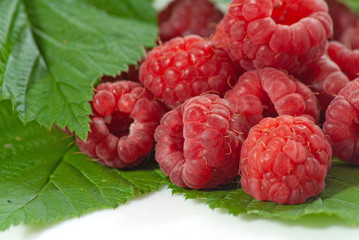 isolated image of ripe raspberries close up