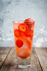 Strawberry cocktail on the rustic background. Selective focus. Shallow depth of field.