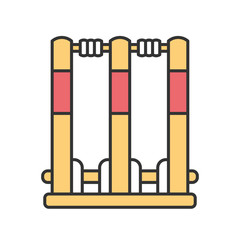 Cricket stumps color icon. Cricket wicket. Gate in game. Three vertical posts with bails. Sport playground equipment. Bat and ball team game. Outdoor sports activity. Isolated vector illustration