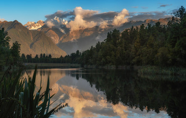 Famous Lake Matheson awesome reflection of Mount Cook,New Zealand