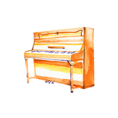 Piano. Musical instruments. Isolated on white background. Watercolor illustration.